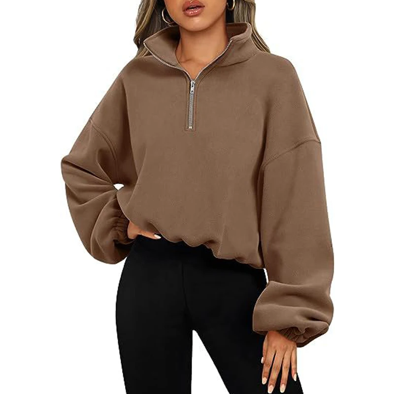 

Women's Clothing Autumn and Winter Casual Streetwear Oversized Half Zipper Sweatshirt Y2K Solid Long Sleeve Sports Pullover Tops