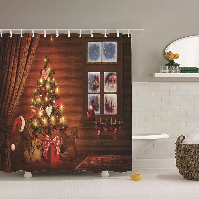 Christmas Winter Snow Pine Cone Holiday Balls Shower Curtain Bathroom Waterproof Home Decor