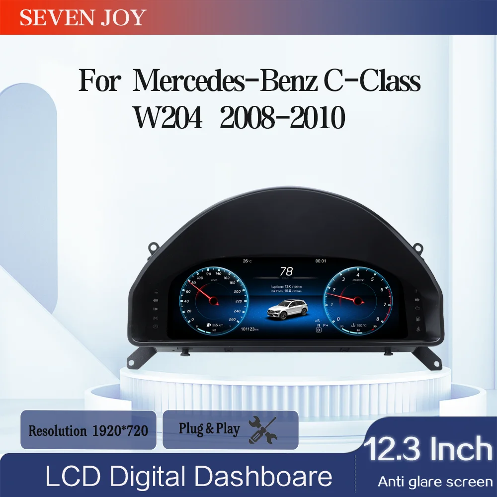 Panel de Instrumentos Digital LCD de 12.3 Pulgadas para Mercedes Benz Clase C W204 2008-2010, Velocímetro Virtual, Medidor de Cabina 1