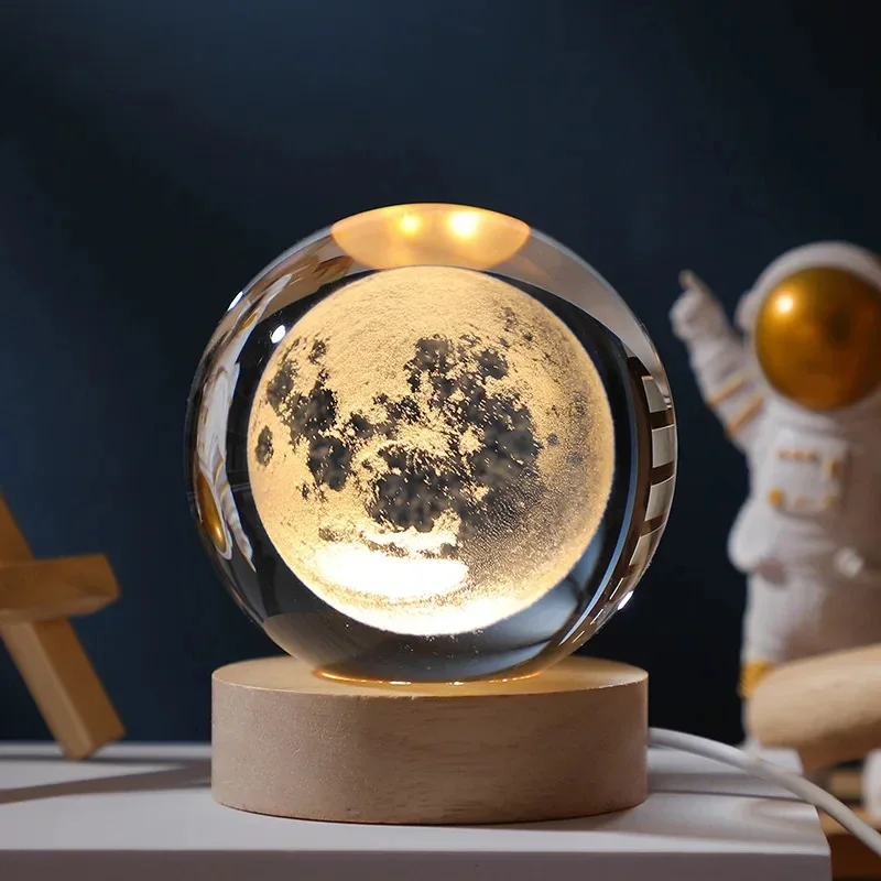 Luminous Milky Way Crystal Sphere with Wooden Base - Elegant Home Decor and Gift Idea