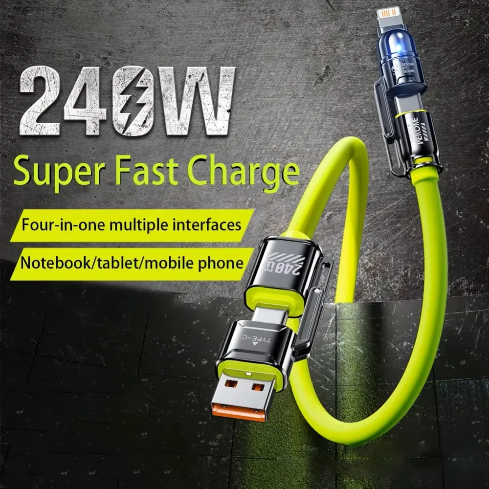 Cable Kirsite 4 en 1, carga súper rápida de 240W, múltiples funciones para iPhone8-16 ProMax, iPad, Notebook, tableta, teléfono móvil, Samsung
