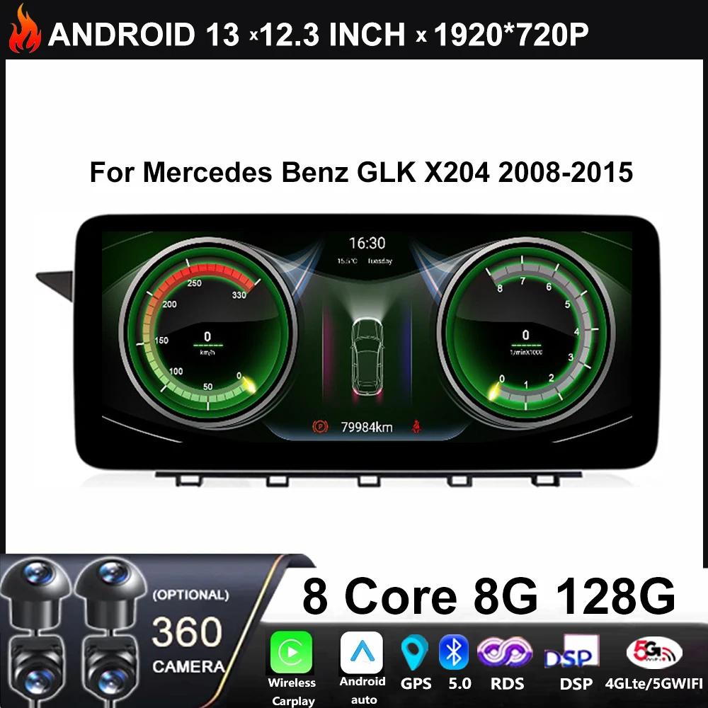 

Car Multimedia Player For Mercedes Benz GLK X204 2008-2015 4G IPS Touch Screen GPS Navigation Android 13 System BT Carplay WIFI