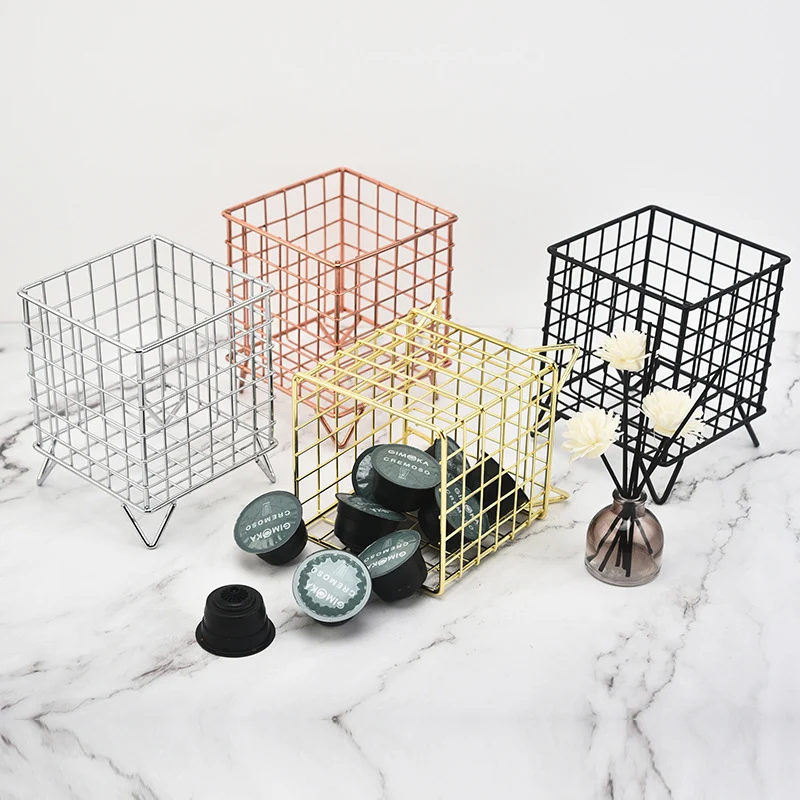 

Creative Square Metal Storage Basket Office Desktop Sundries Storage Box Cosmetics Stationery Sorting Organizer