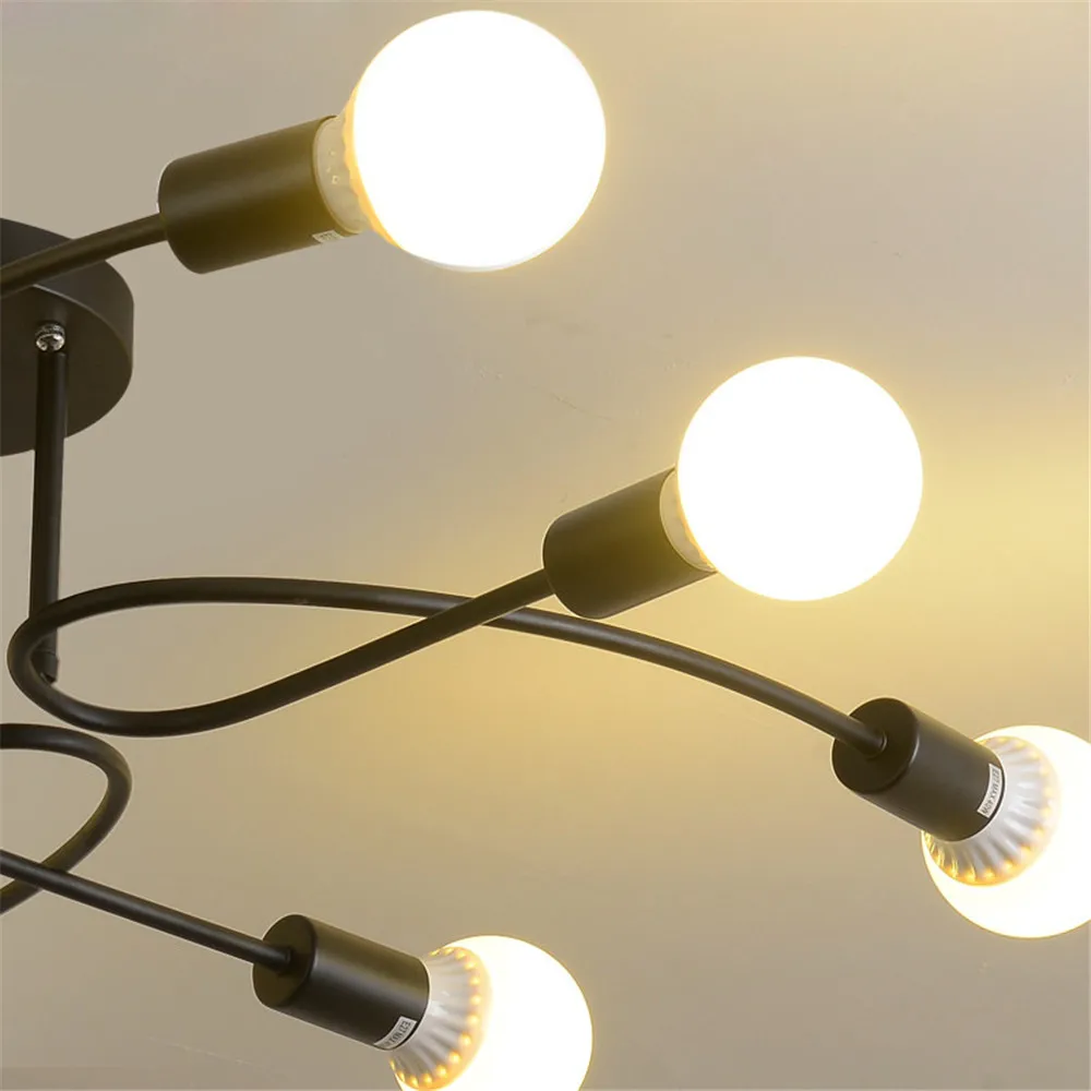 American Creative Ceiling Lights Wrought Iron LED E27 8 Sockets Chandeliers Black White Ceiling Lamp Living Room Home Lightings