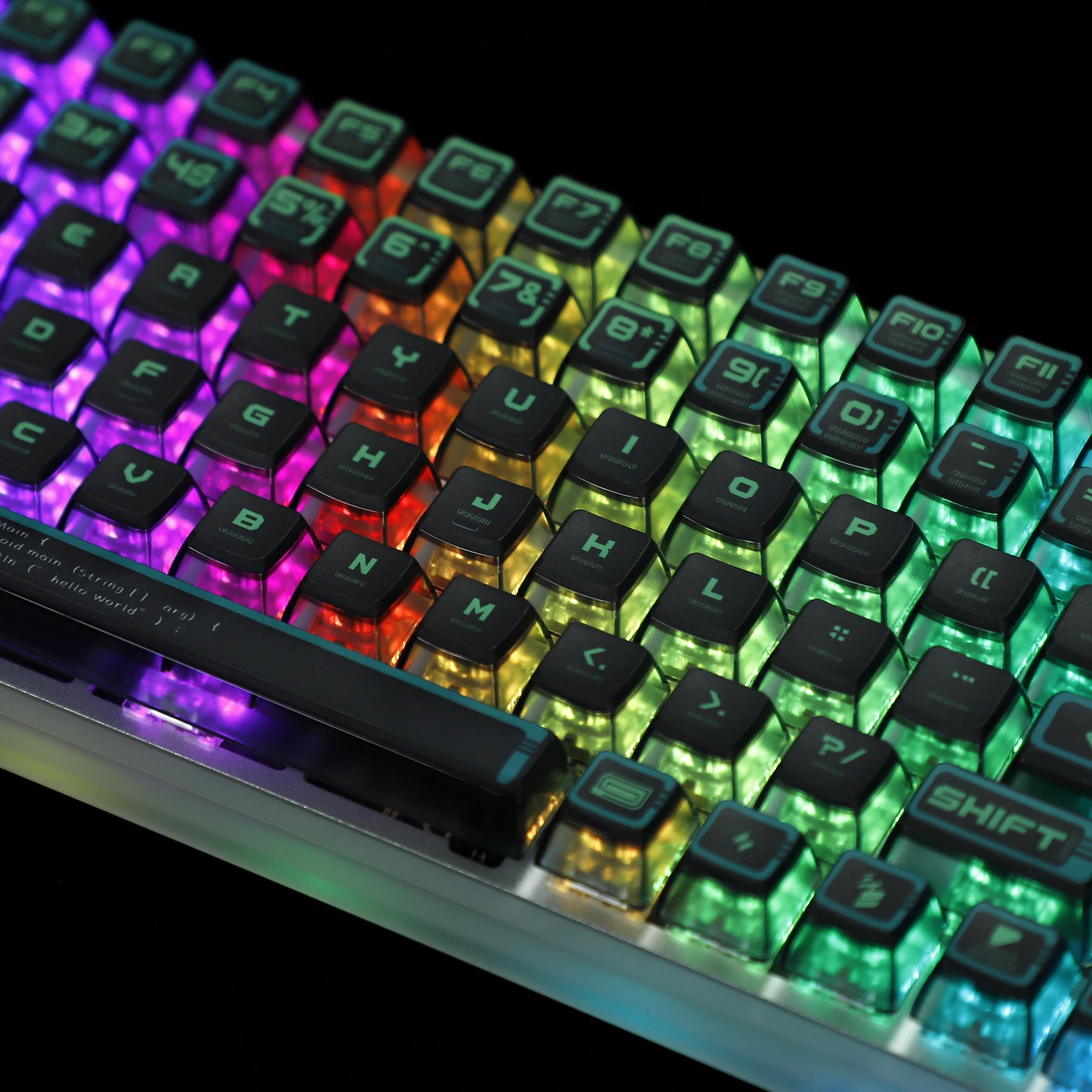 Ymdk-green Cyber Estilo Pbt Pudim Backlit Smoky Keycaps Asa Perfil para Teclado Mecânico mx 104 96 87 84 68 - Imagem 6