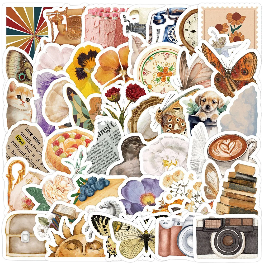 

10/30/50pcs Retro Cartoon Decoration Stickers for Laptop Phone Luggage Scrapbooking Waterproof Artsy Aesthetic Decal Sticker Toy