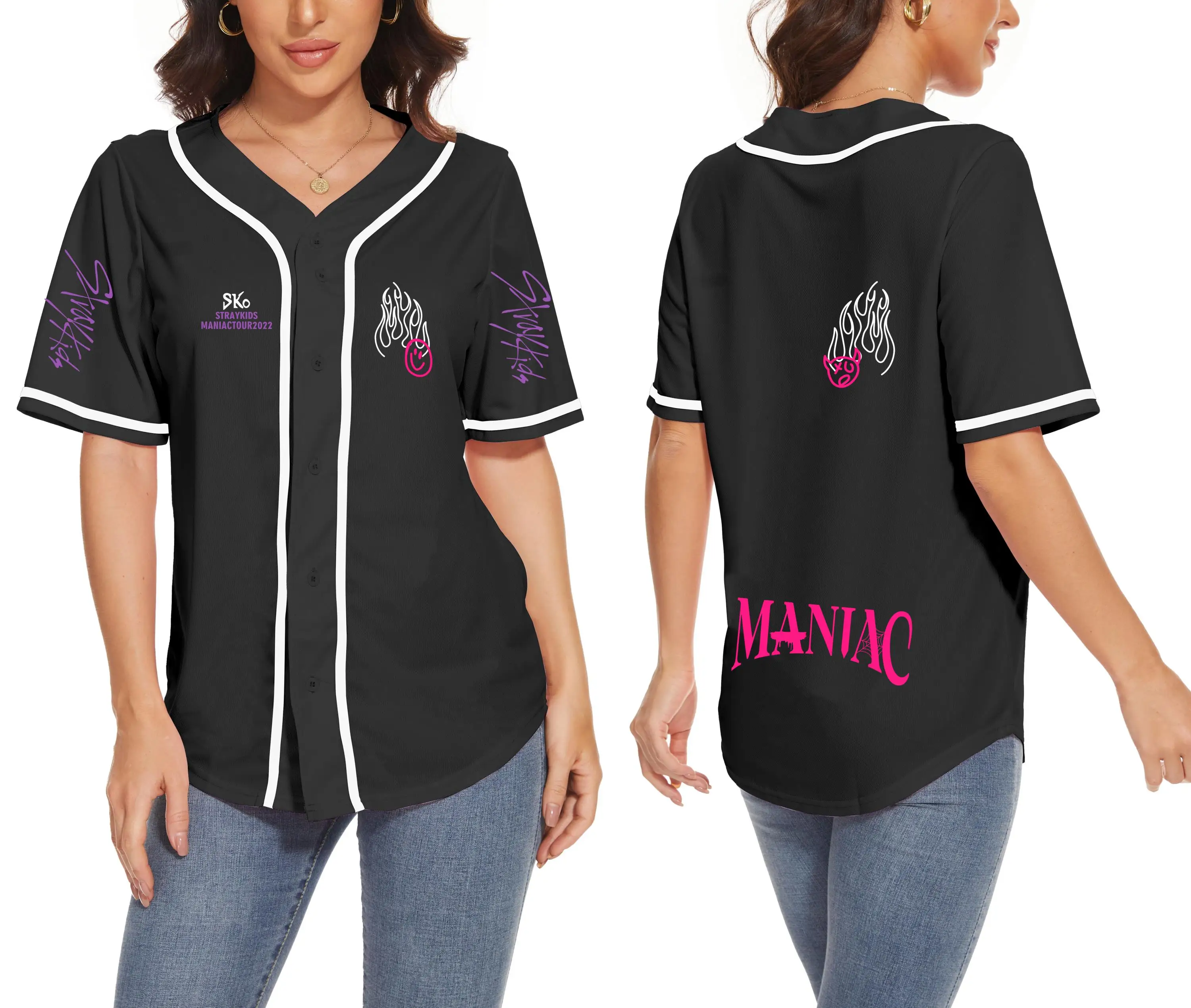 

Stray Kids Kpop Baseball Jersey Women Softball Shirt Button Down Short Sleeve T-Shirts StrayKids MANIAC Sports Clothes