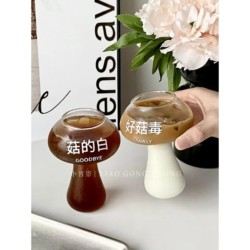 

Cute mushroom cup creative personality shape good mushroom poison glass cup funny ice American latte cup juice cup