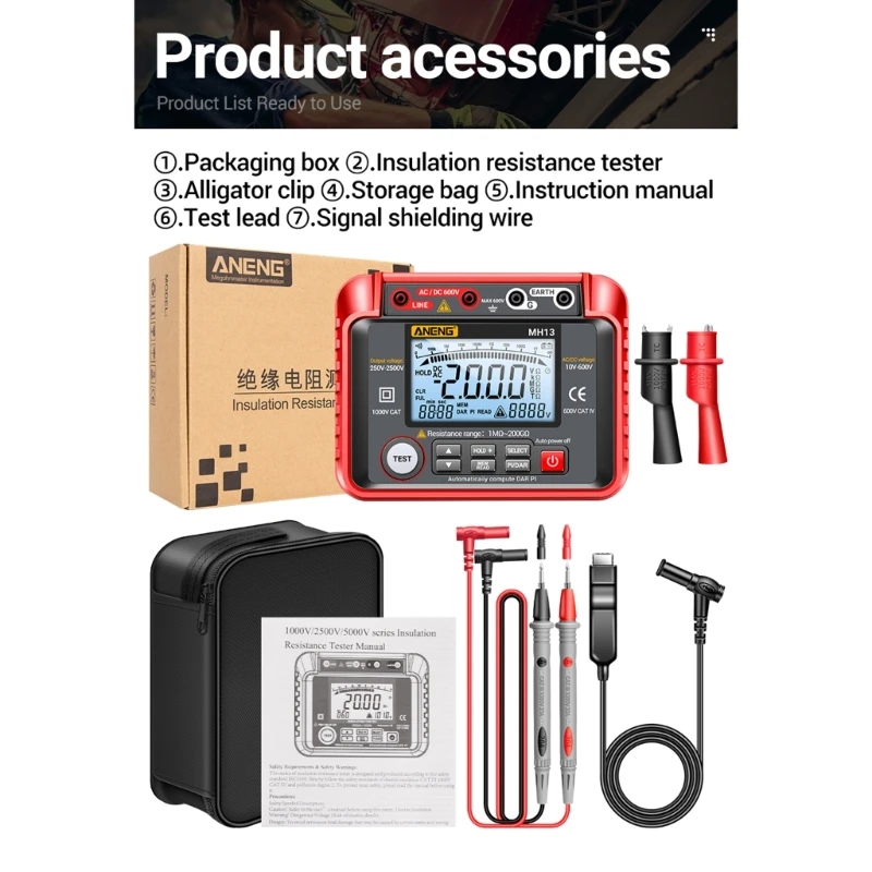 

MH13 Digital Ohm Tester LCD Display Megometro Insulation Megger Resistance Meter
