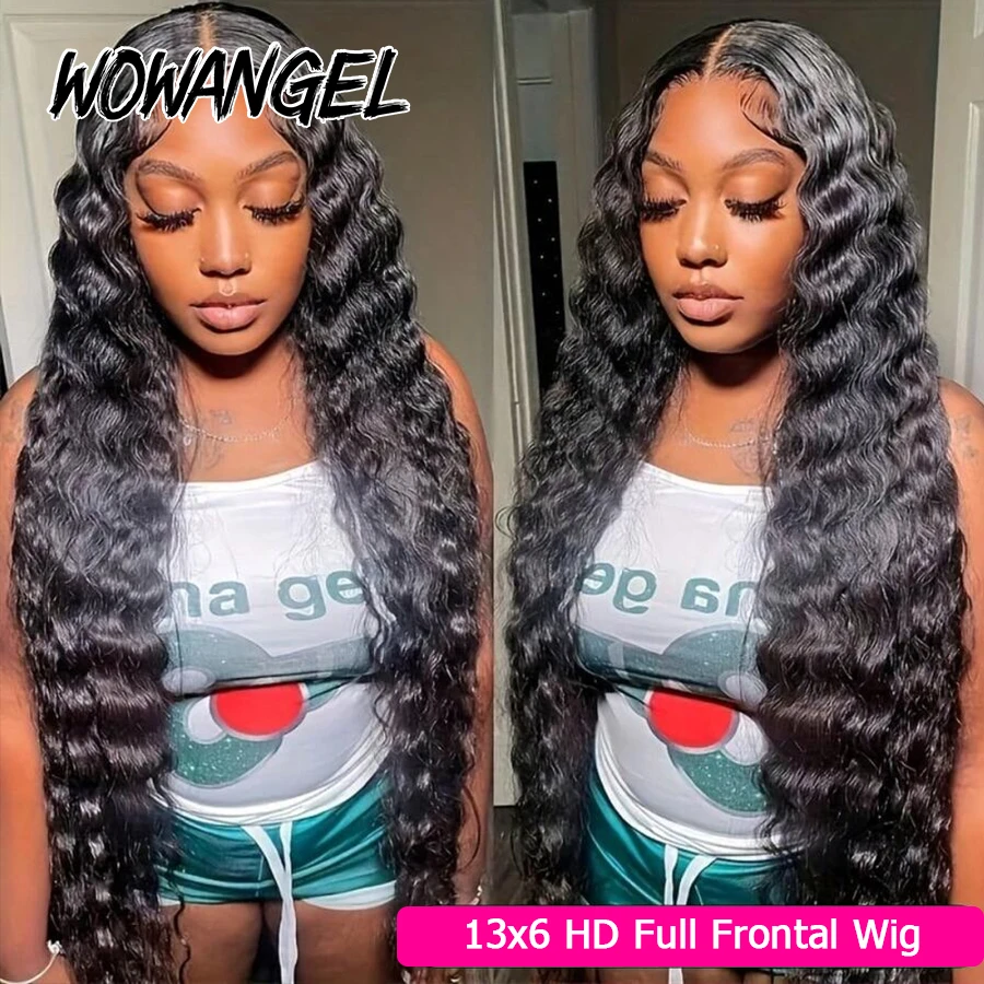 WOWANGEL Parrucche per capelli umani a onda profonda Pre pizzicate 13x6 HD Parrucche frontali complete in pizzo Pre candeggiate per le donne Parrucche ricci per capelli umani al 100% - immagine 5