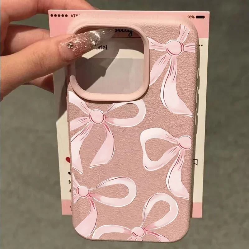 Elegant Ribbon Bow Love Heart Leather Phone Case