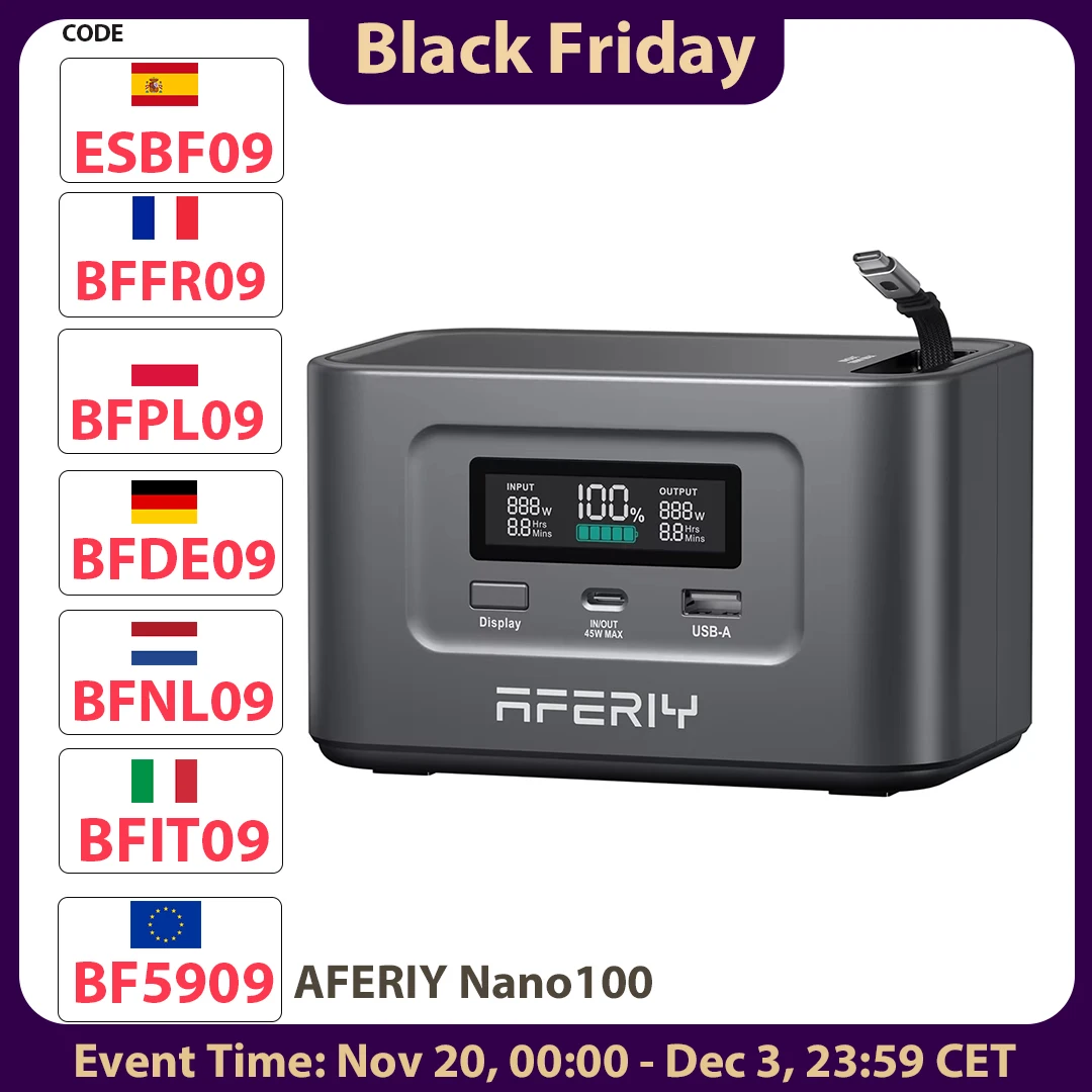 AFERIY Nano100 Portable Power Station, 100W 99.2Wh z EU za $55.2 / ~204zł