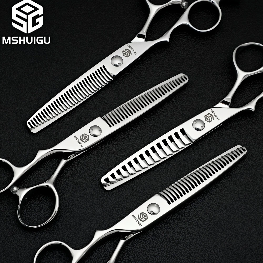 MSHUIGU Professionelle Friseurschere für Linkshänder, Hitachi 440C, 6–6,5–6,8 Zoll, mehrere Effilierscheren, Kammkette – Detail 3
