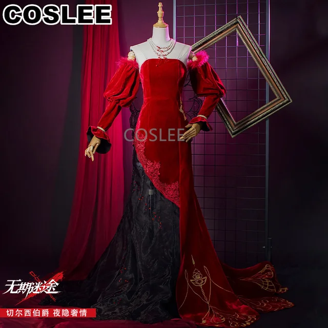 COSLEE 애니메이션 길 백작 첼시 피쉬테일 드레스 게임 슈트