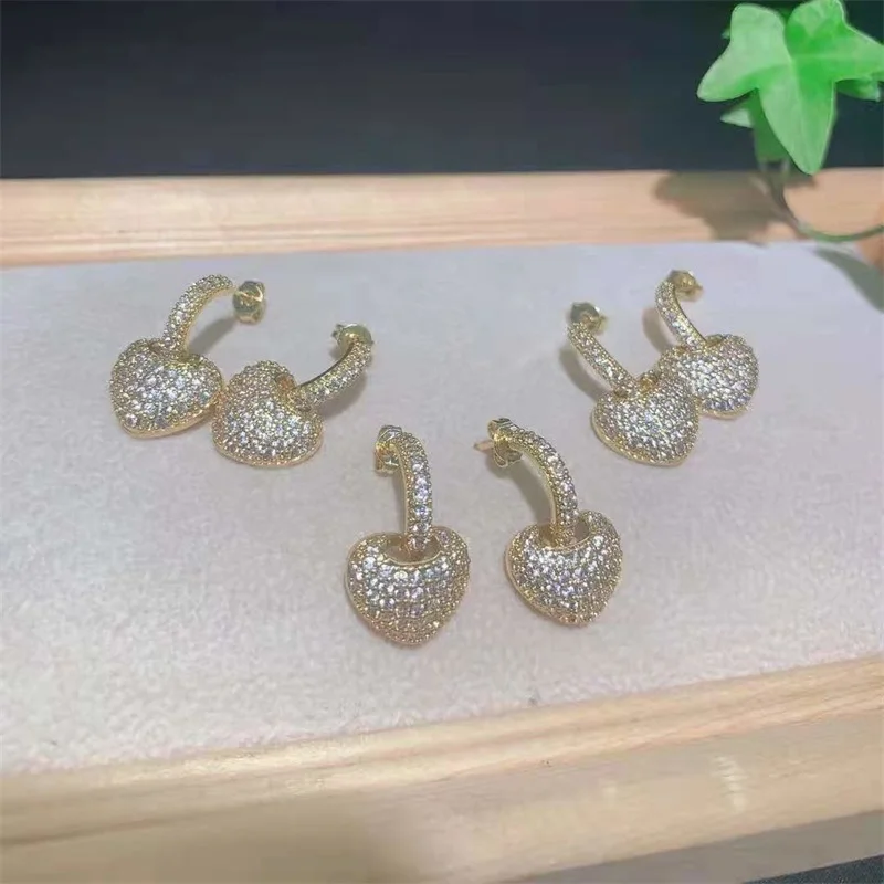

2pairs/lot Women's High Quality new style Heart angel eyes Gold Color Charm Gold CZ Earrings