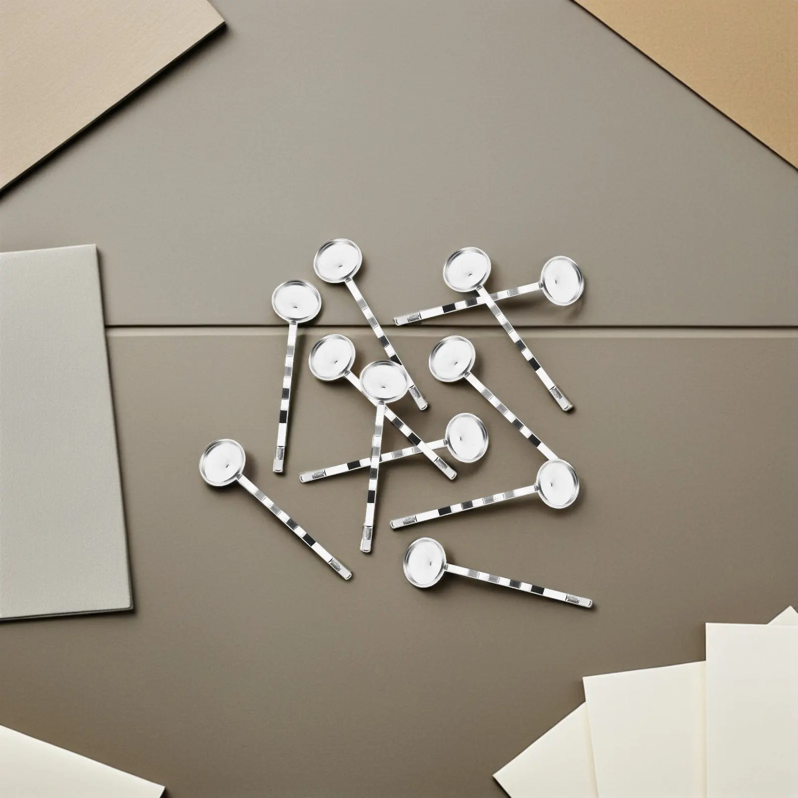 공예용 40개 헤어 클립: 빈 원형 트레이 12mm 내경 실버 메탈 바레트 DIY 헤어 액세서리 여성 소녀용