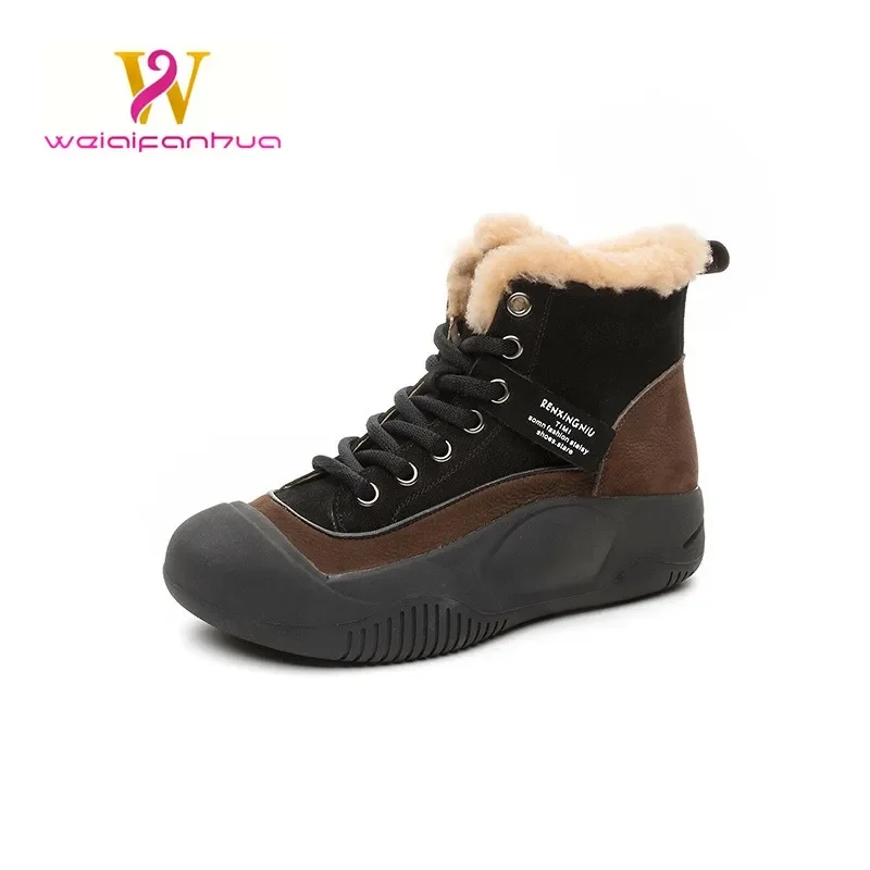 

Top Layer Cowhide High-top Plush Boots Women's 2023 New Short Boots Fashion Versatile Snow Boots Platform Women's Boots