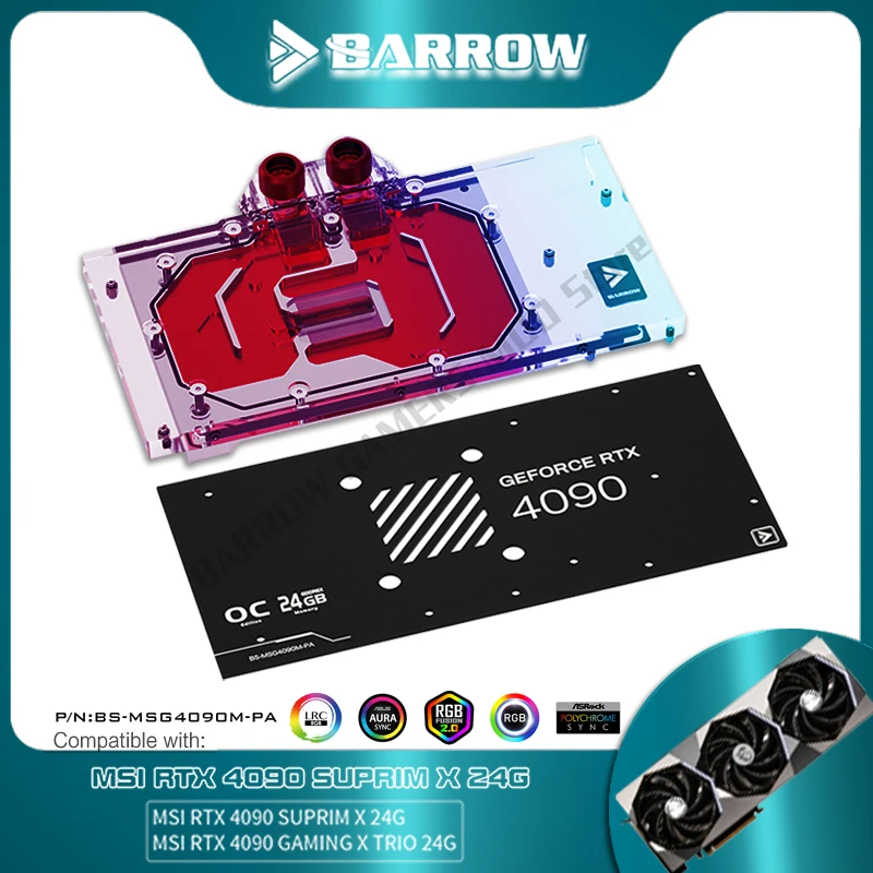 Barrow 4090 Gpu Watercooler Per Msi Rtx 4090 Suprim/Gaming X Trio Vga Copper Waterblock Nero Bianco 5V Argb Bs-Msg4090M-Pa