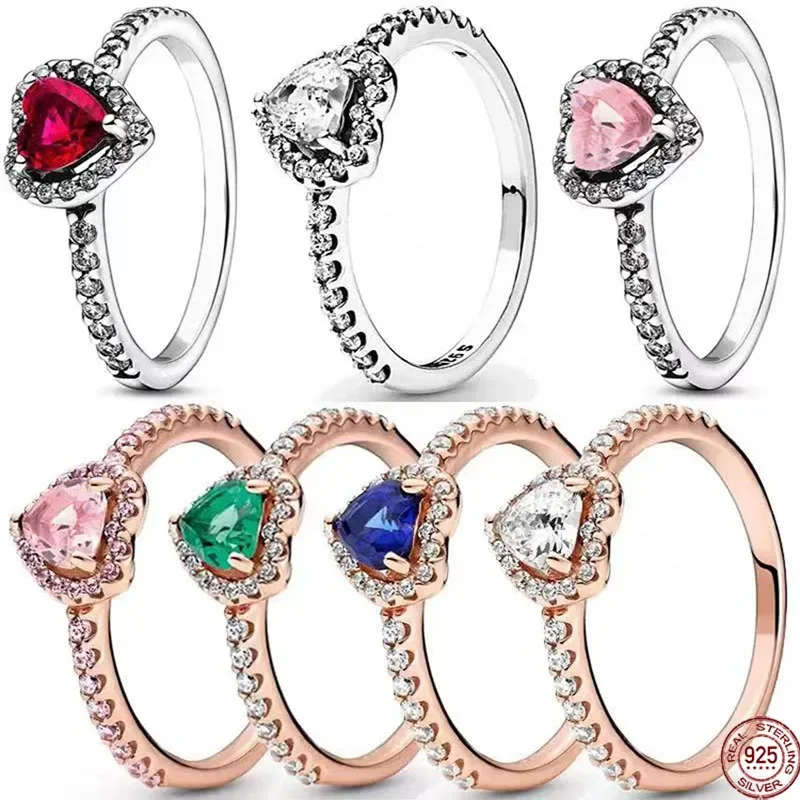 

New 925 Sterling Silver Ring Authentic Heart shaped Colorful Ring Suitable for Designing Original Pandora Bracelet DlY Gift