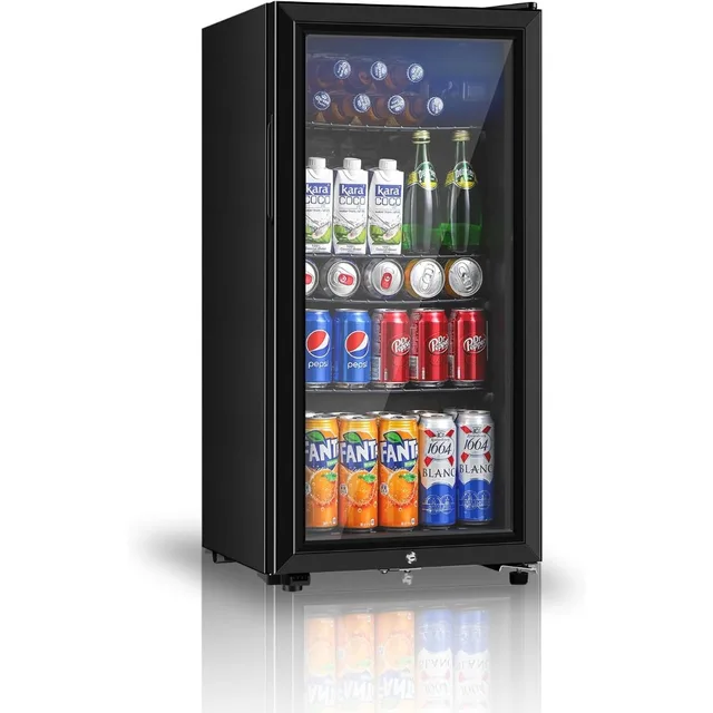 3.2 cubic foot mini fridge with double glazed doors, suitable for home use, beer or wine coolers, movable shelves (black) 1