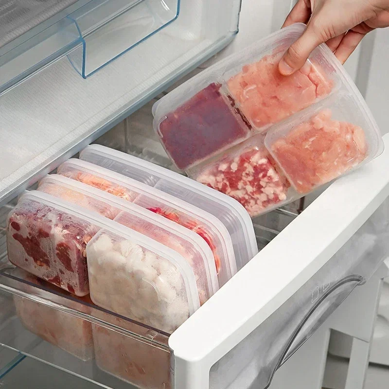 4 Grids Food Fruit Storage Box Compartment Refrigerator Freezer Organizers Sub-Packed Meat Clear Crisper Kitchen Food Container