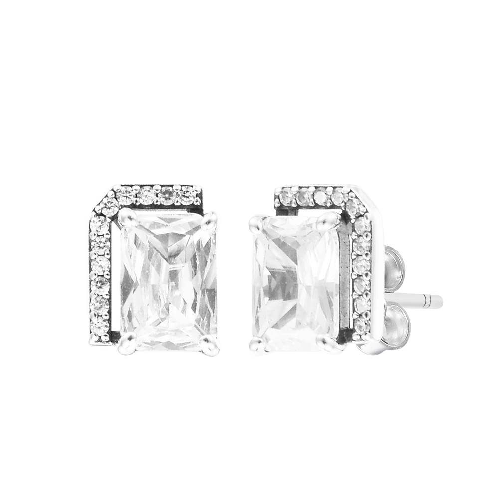 

Rectangular Sparkling Halo Stud Earrings Real 925 Sterling Silver Orignal Brincos Earrings for Women Gift 2022 New