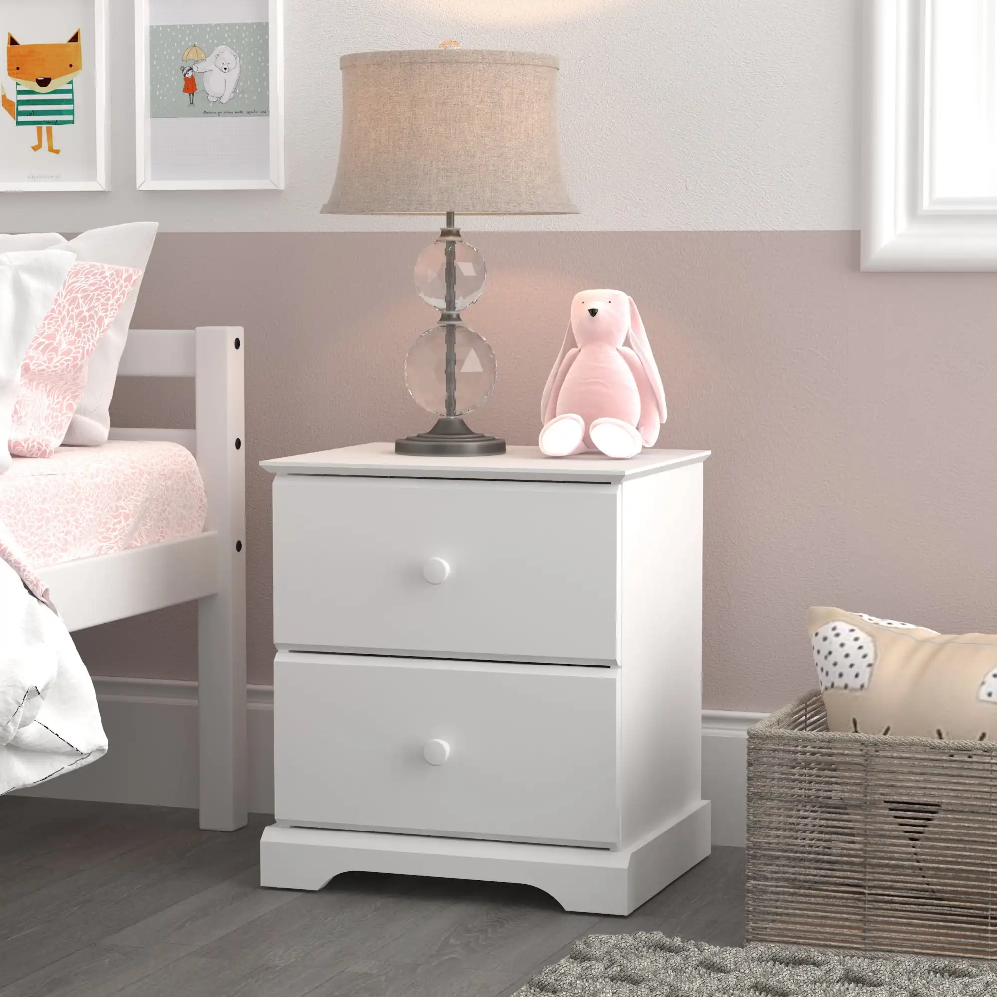 

Campbell Wood 2-Drawer White High Load-bearing Strong Stable and Durable Kids Nightstand
