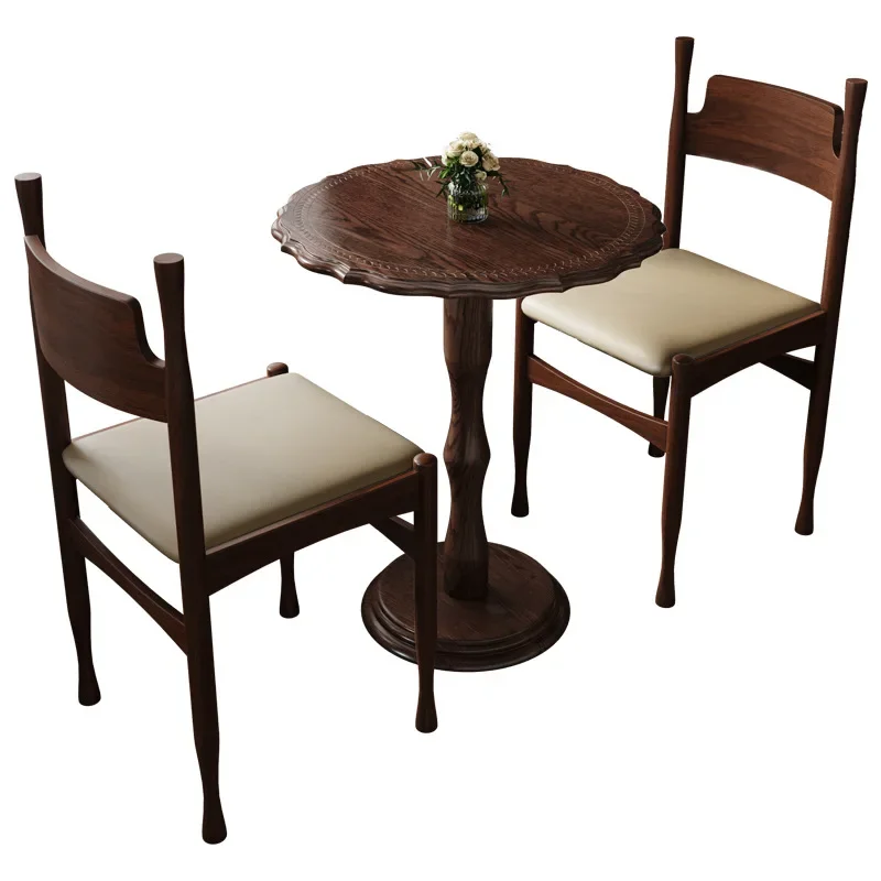Retro Coffee Shop Combination Dessert Bakery Chair Solid Wood Table (3)