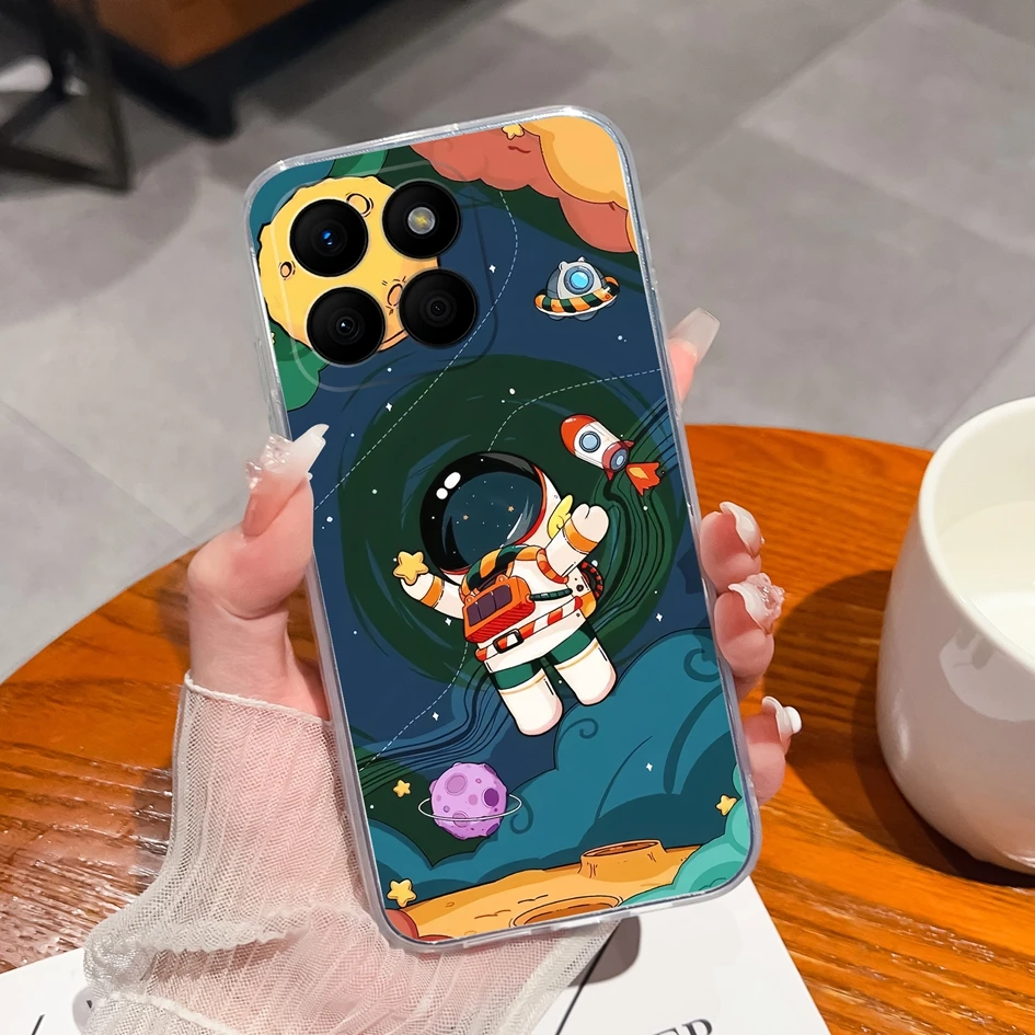 Clear TPU Silicone Soft Protective Case with Pretty Butterfly Bear Design for 6.75-Inch Smartphones