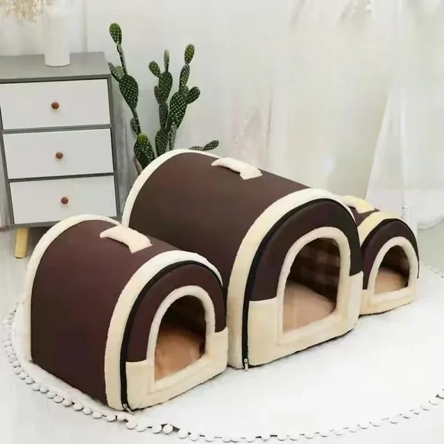 1pc Winter and Autumn Warmth Cat Nest All Season Portable Pet Nest Medium and Small Dog Kennel Semi Enclosed Warm Folding 2
