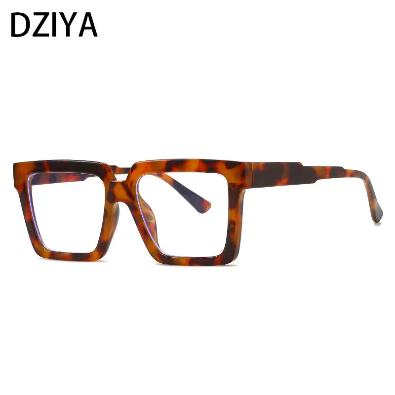 

Fashion Square Large Frame Women's Leopard Glasses Frame Retro Simple Men Anti-Blue Light Computer Glasses 60705