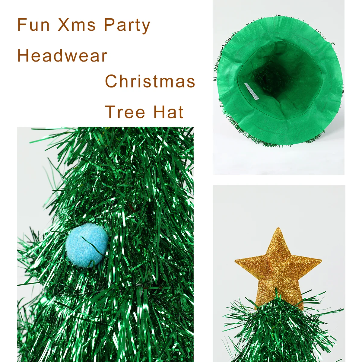 Christmas Beanie Hat Christmas Tree Hats Fabric Rain Silk Hat for Adults Kids Funny Santa Hat with Tinsel Xmas Holiday Party Costume New Year Decor