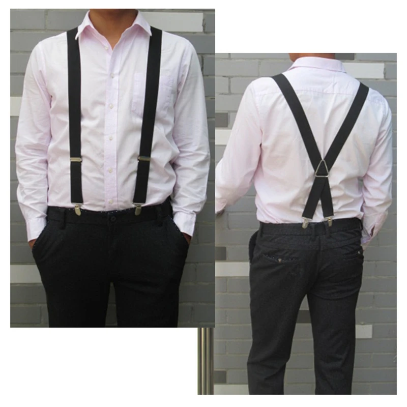 

X Unisex Suspenders Men Women Adjustable Elastic Solid Colors X Back Clips On Pants Braces For Men And Women