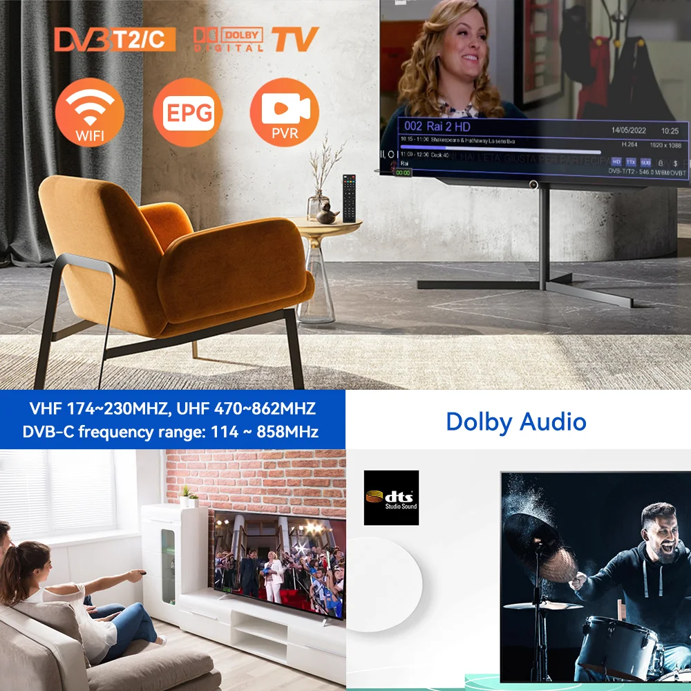 UBISHENG-decodificador de TV Digital U3mini, DVB T2, DVB C, canales de TV  gratuitos HD, sintonizador de TV EPG, 7 días para España, Francia, Italia