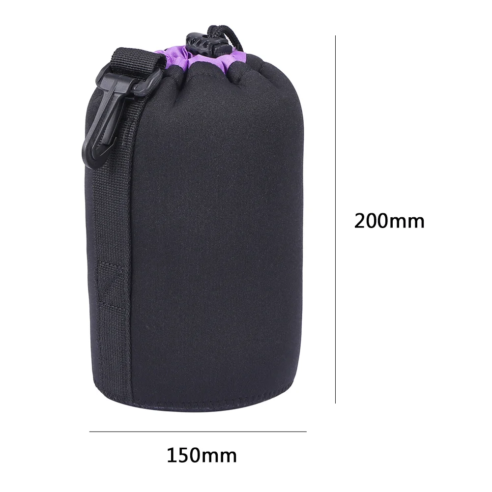 Waterproof Soft Neoprene Camera Lens Pouch Bag Drawstring Protector Case Padded Camera Lens Bag Case For Sony Canon 