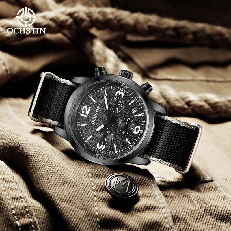 OCHSTIN2024 Creative Nylon Series Personalized Fashion Style Multi functional Quartz Movement Waterproof Watch Men'sQuartz Watch