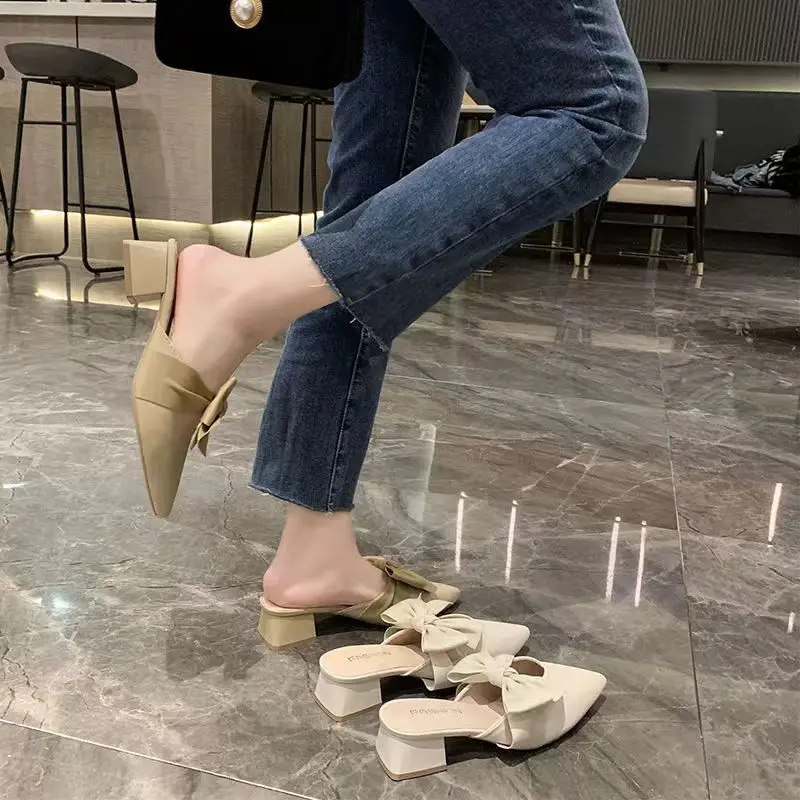 Summer 2025 Mules Shoes With Heel Women's Slippers And Ladies