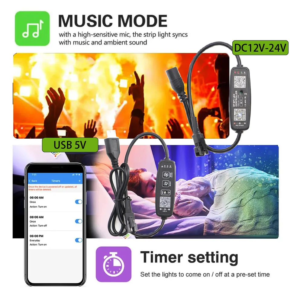 Vrabocry LED Controller - Bluetooth Musik Controller Für LED Streifen