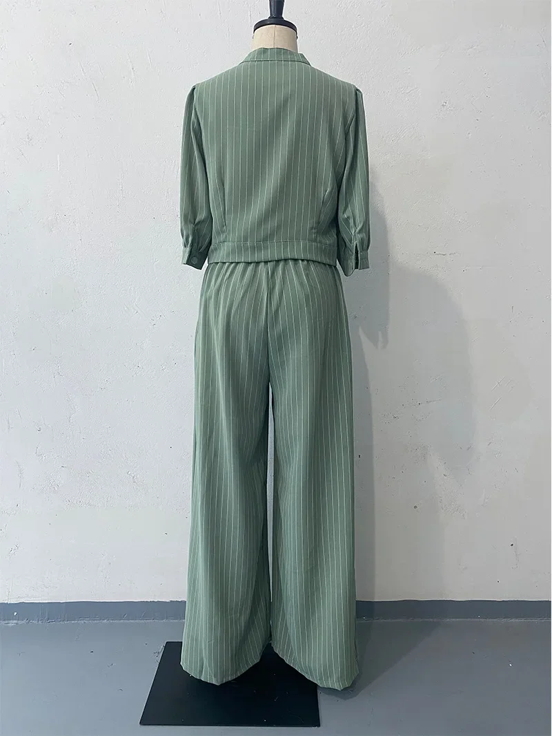 2 Piecee Womens Outfits Mid Sleeved Top and Pants Sets New Fashion Stripe Y2k Trousers Suit for Female Streetwear 2024 Summer