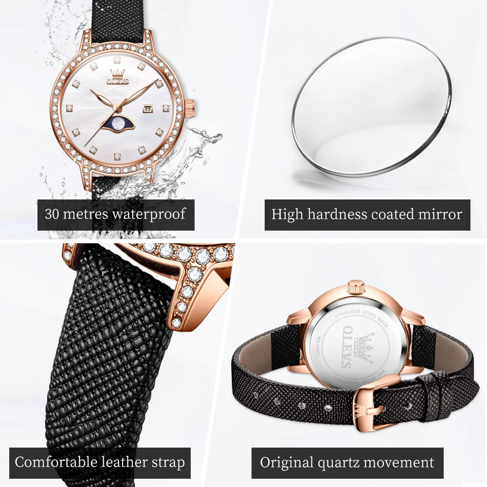 OLEVS Brand 2024 New Fashion Small Dial Quartz Watch Women Luxury Leather Waterproof Calendar Womens Watches Relogio Feminino