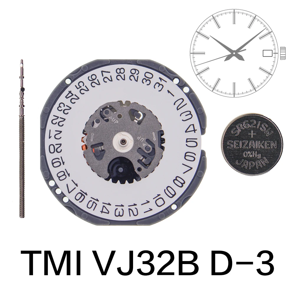

TMI VJ32B кварцевый механизм VJ32B D-3 японский механизм Стандартный с тремя стрелками календарь с датой Дисплей аксессуары запасные части