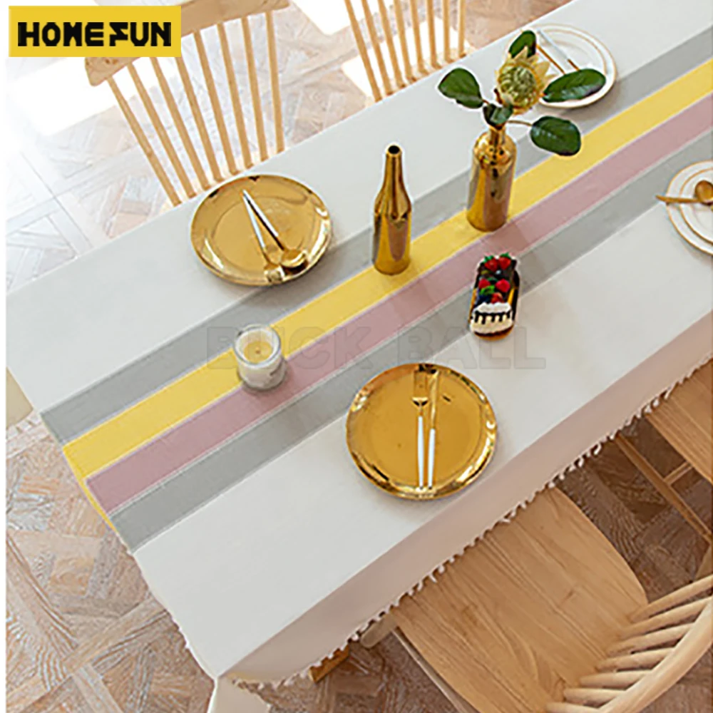 

Льняная Водонепроницаемая скатерть с кисточками, прошитая хлопчатобумажная ткань, современная простота, настольная ткань для внутреннего кухонного обеденного стола