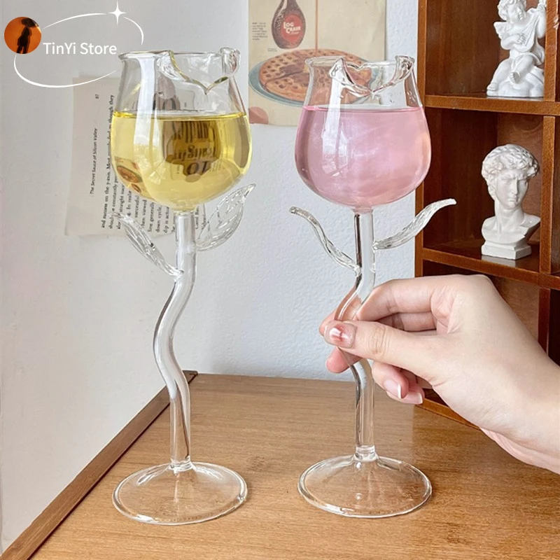 Rose Shape Wine Glasses Pink/transparent Wine Glass Rose-shaped Wine  Glasses Cups Clear/pink Red Wine Glasses Cups Unique Wine Glass Cup For  Party Wed