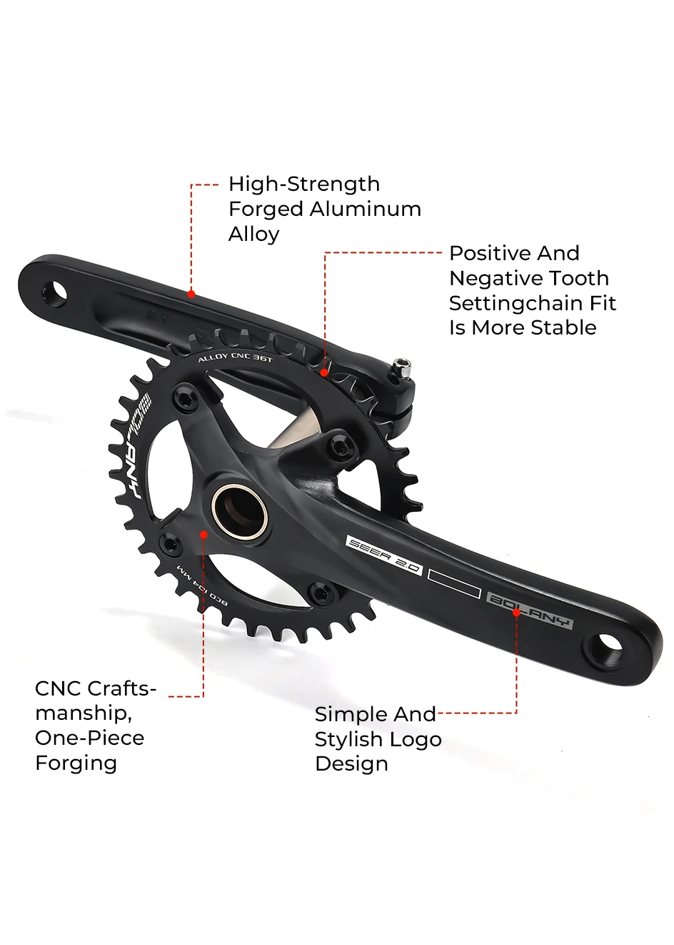Description Picture 5 of itemBOLANY Bicycle Crankset 170mm 104BCD Mountain Bike Double Disc Crank with Bottom Bracket 34T 36T 38T Aluminum Alloy Bike Cranks