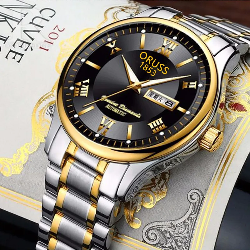

Waterproof Black European and American Watches Automatic Movement Watch Luminous Calendar Watch Men Korean Non-mechanical Watch