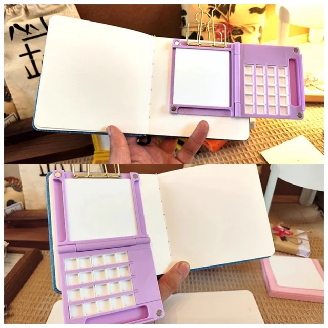 Portable Watercolor Palette 0.5ML 20 Grids Foldable Watercolor Paint Dispensing Box Palette Box Student Outing Painting Supplies 6