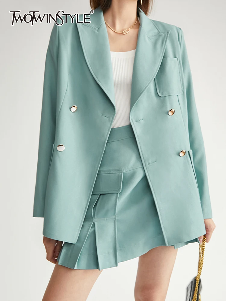 

Женский двубортный Блейзер TWOTWINSTYLE, облегающий блейзер с отложным воротником и длинными рукавами, 2019