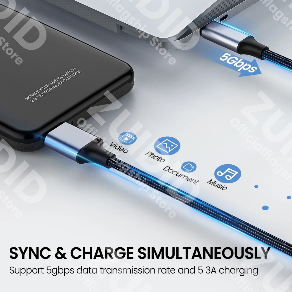 엘보우 USB 타입-C에서 마이크로 B 데이터 케이블 USB3.0 5Gbps 3A 고속 충전 코드 맥북 HDD SSD 케이스용 USB 타입 C 마이크로 B 데이터 케이블