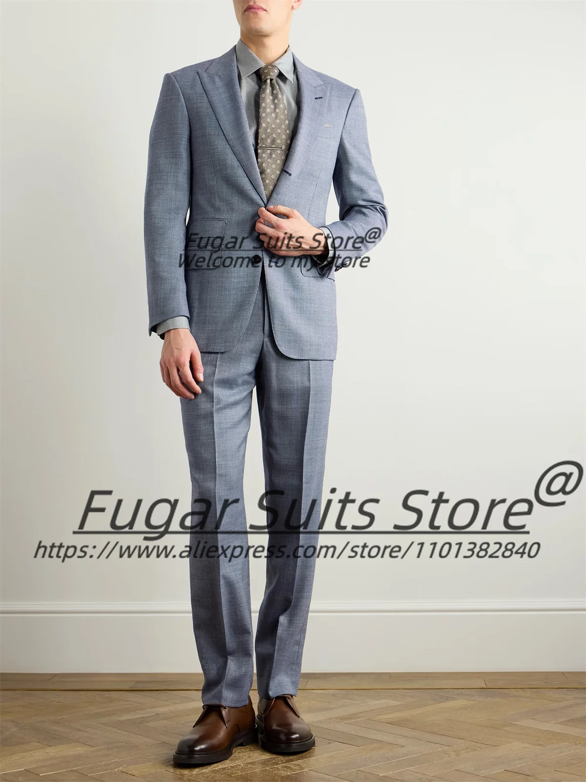 Business Navy Blue High Qublity Men Suits Slim Fit Peak Lapel Groom Prom Tuxedos 2 Pcs Sets Office Work Male Blazers Ropa Hombre 2