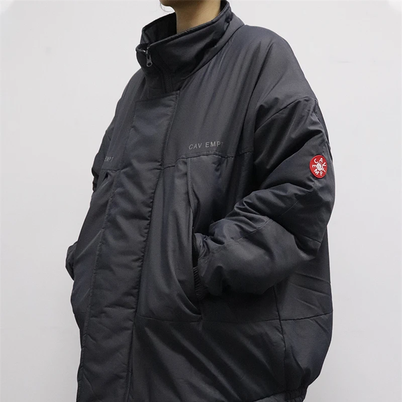 CAVEMPT CE 22AW 일본 스타일 트렌디 다운 재킷, 하이 칼라 프린트, 두꺼운 따뜻한 면 패딩 의류